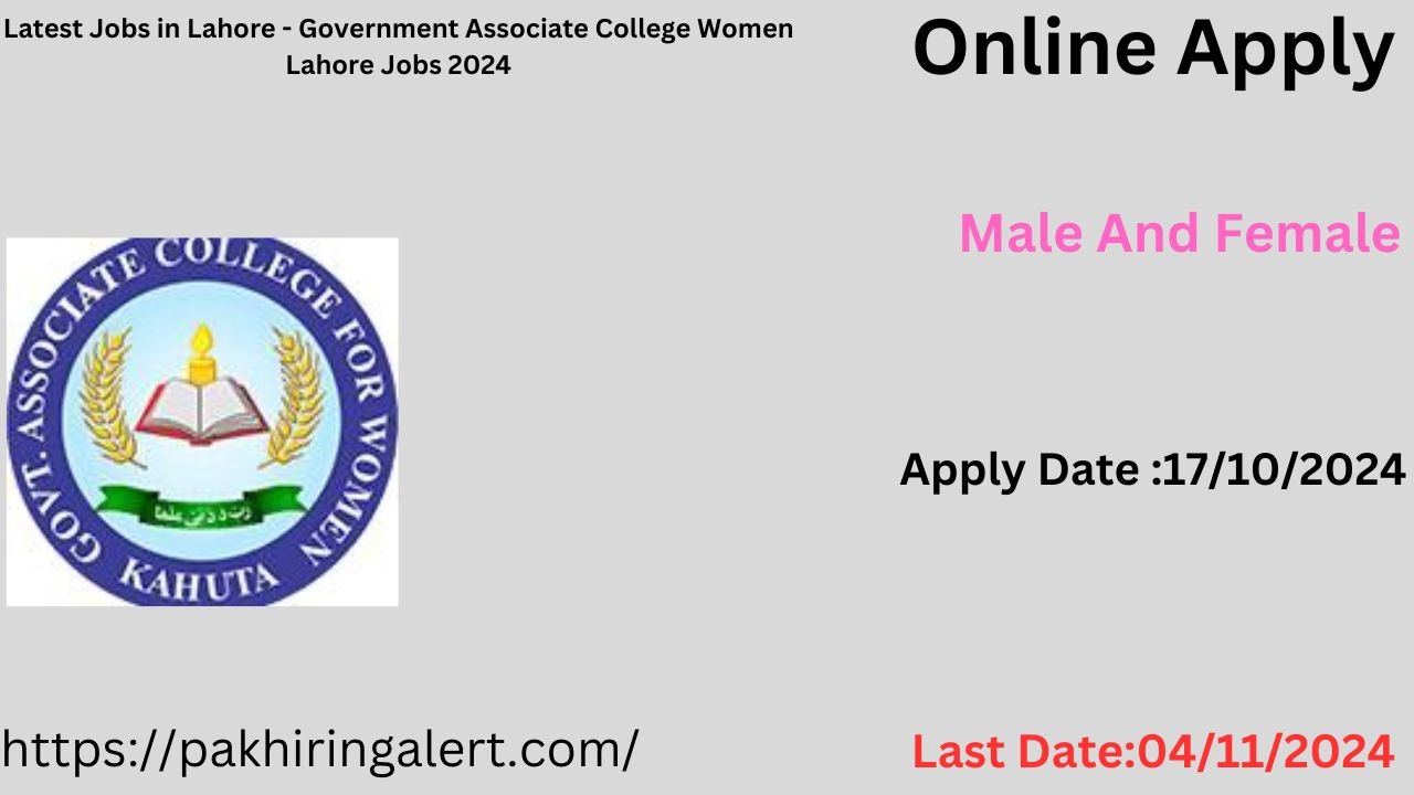 Latest Jobs in Lahore - Government Associate College Women Lahore Jobs 2024